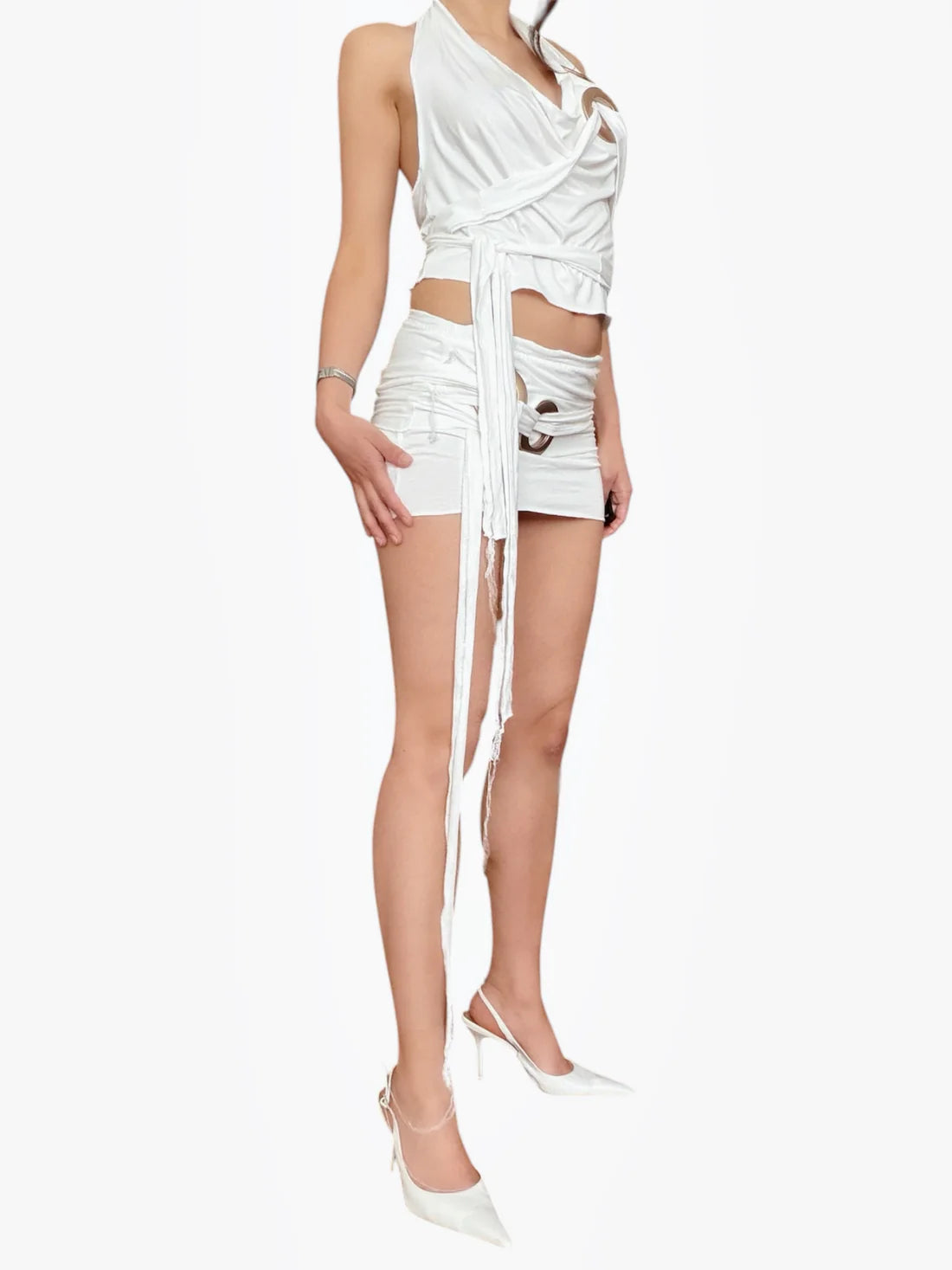 miniskirt with eyelets white