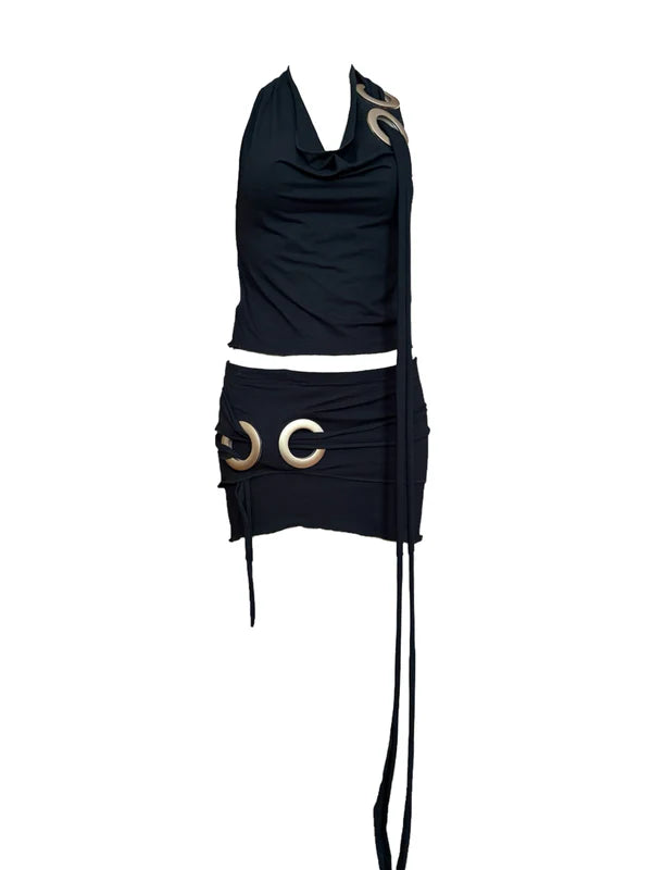 miniskirt with eyelets black
