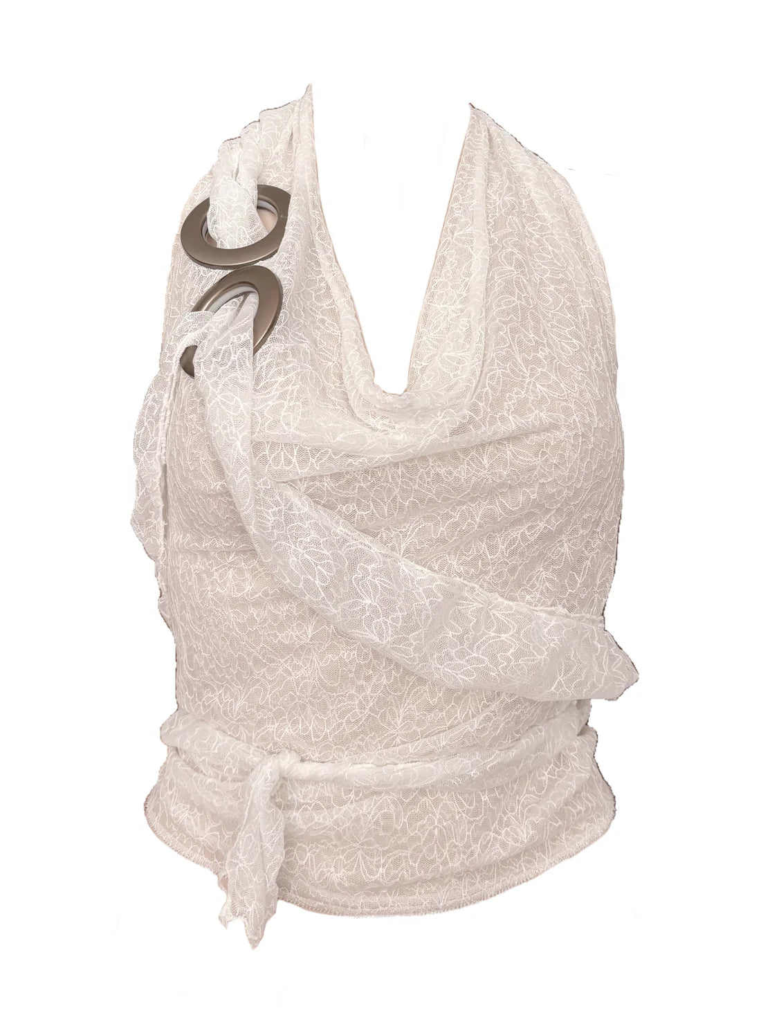 MESH Halterneck waterfal collar with eyelets (white)
