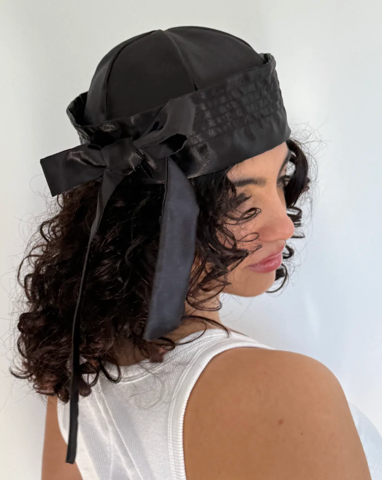 BLACK SATIN SAILOR HAT