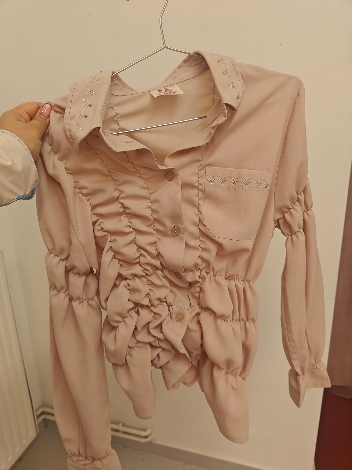 Upcycled button shirt pink