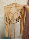 Distracted long sleeve bolero top (nude, black stitch)