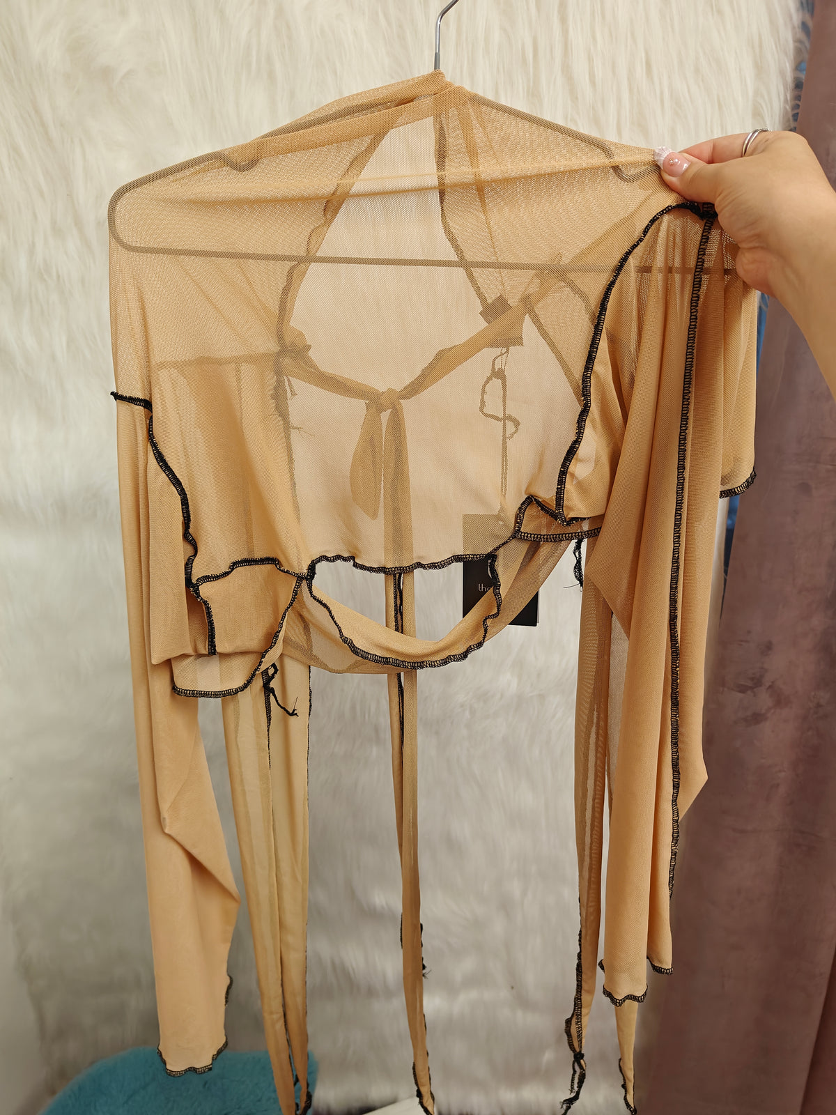 Distracted long sleeve bolero top (nude, black stitch)