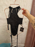 Tie cross top (black, cream stitch)