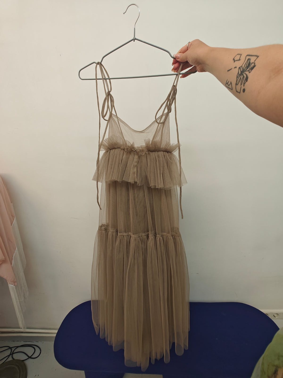 Georgia Tiered Ruffle tulle dress Beige