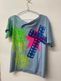 CROSS TEE BLUE RIPPED