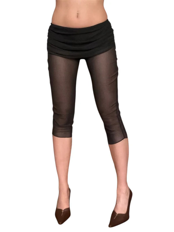 MESH Capri leggings with ruffled mesh miniskirt (black)