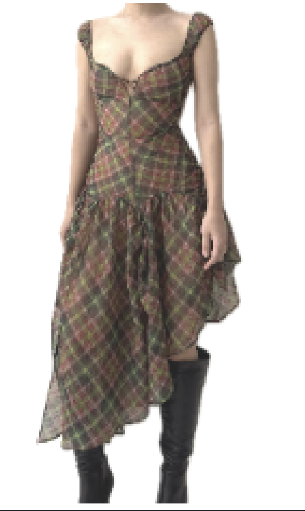 Plaid puff dress - pink and green