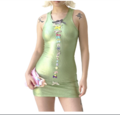 Glossy mini dress - green